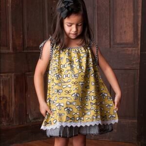 Binx Kids Girls Dress Size 12 Months Mustard Yellow Black Bow Shift NEW